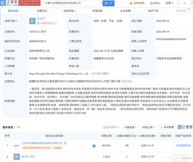 中信博投資成立新公司，經營范圍含集成電路銷售