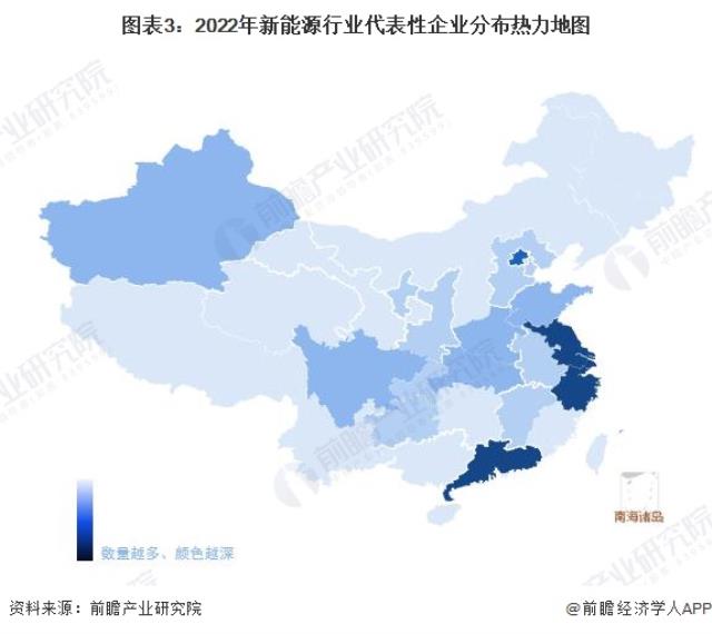 圖表3：2022年新能源行業代表性企業分布熱力地圖